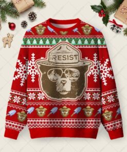 Smokey Bear Ugly Christmas Fuzzy Fleece Sweatshirt