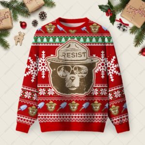 Smokey Bear Ugly Christmas Fuzzy Fleece Sweatshirt