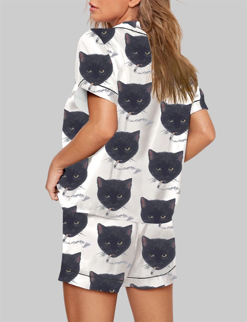 Smoking Cat Short Sleeve Pajama Set - Image 3