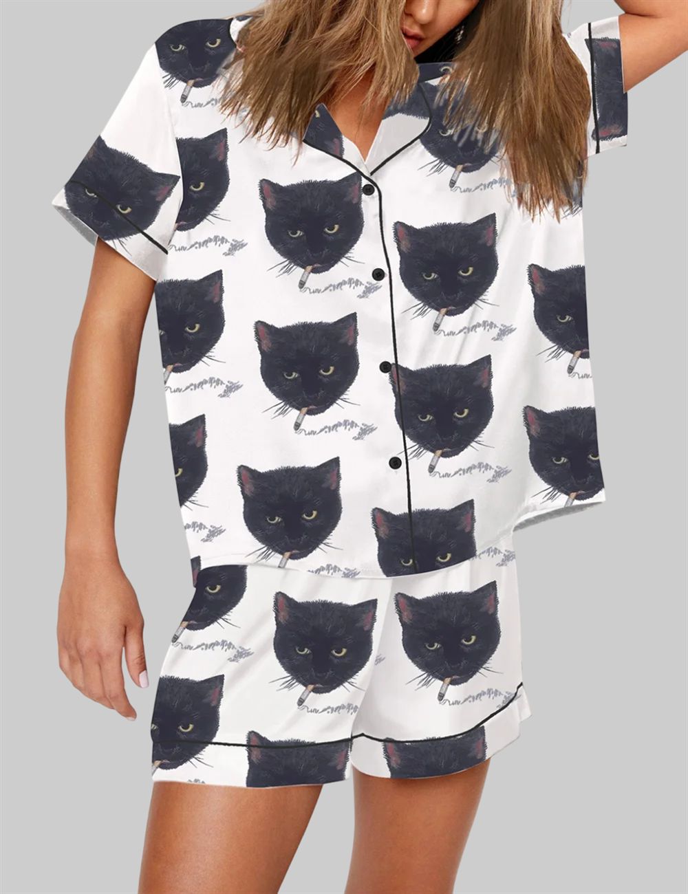Alternative view of Smoking Cat Short Sleeve Pajama Set