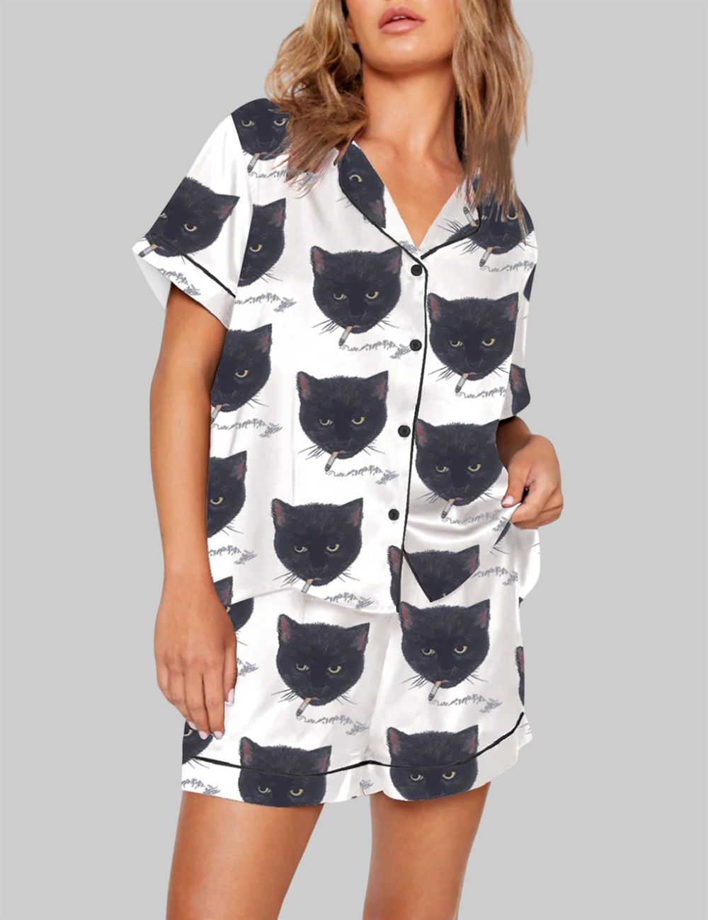 Smoking Cat Short Sleeve Pajama Set