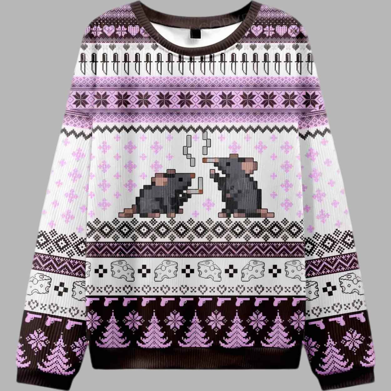 Smoking Rats Y2K Ugly Christmas Sweater - gullprint.com
