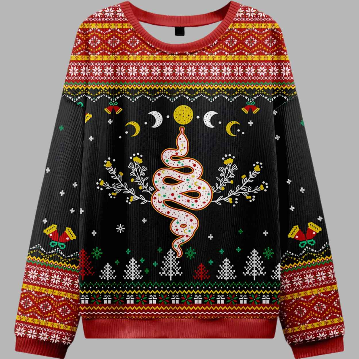 Snake And Moon Phase Ugly Christmas Sweater - gullprint.com