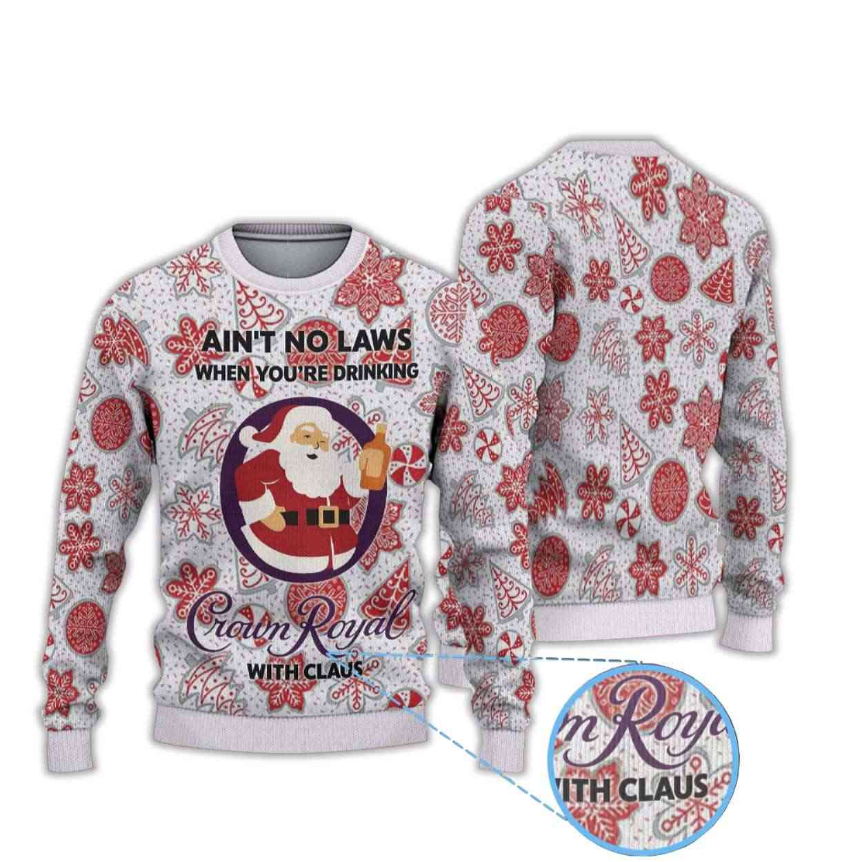 Snowflake Candy Cane Santa Crown Royal Ugly Christmas Sweater