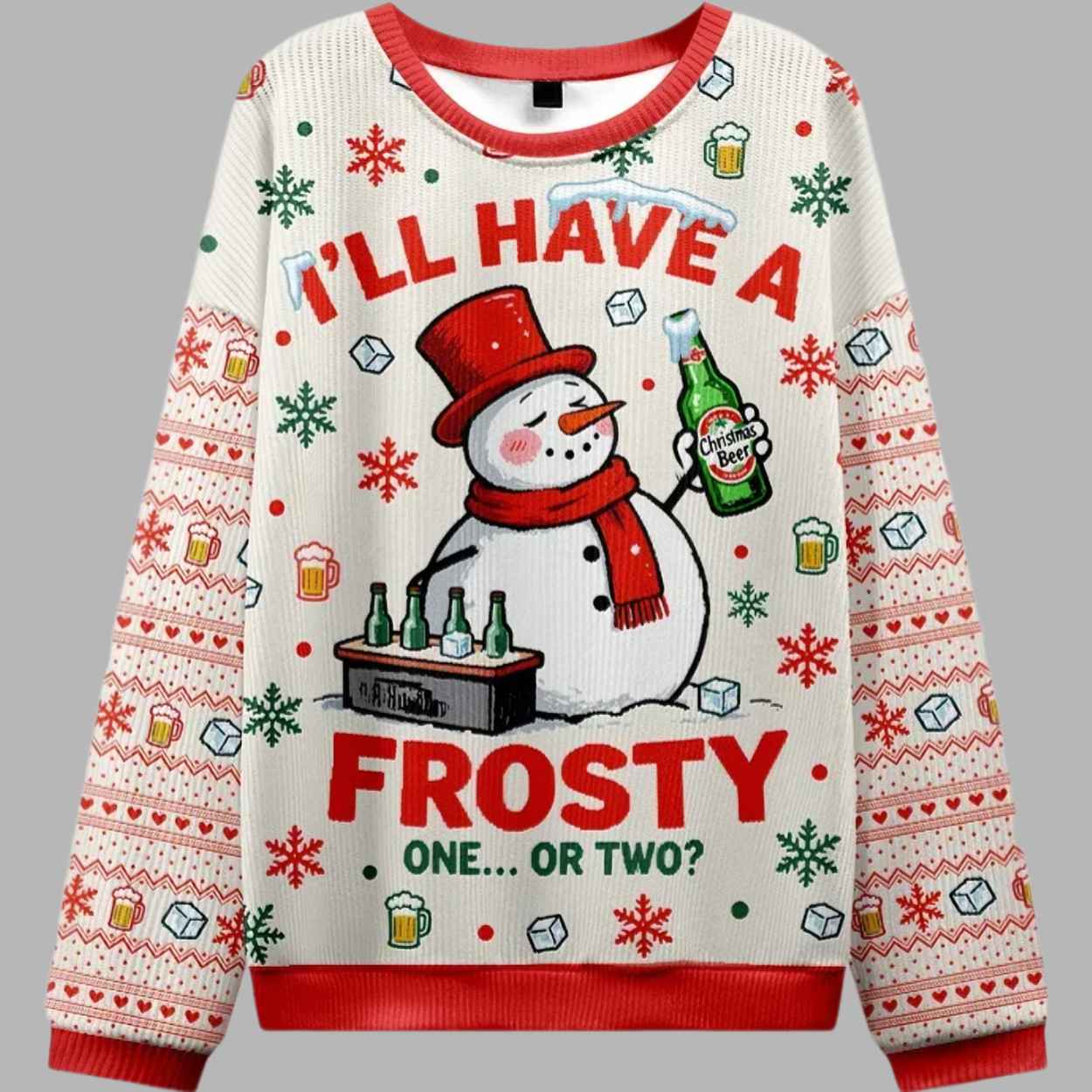 Snowman Drinking Beer Christmas Ugly Sweater - gullprint.com