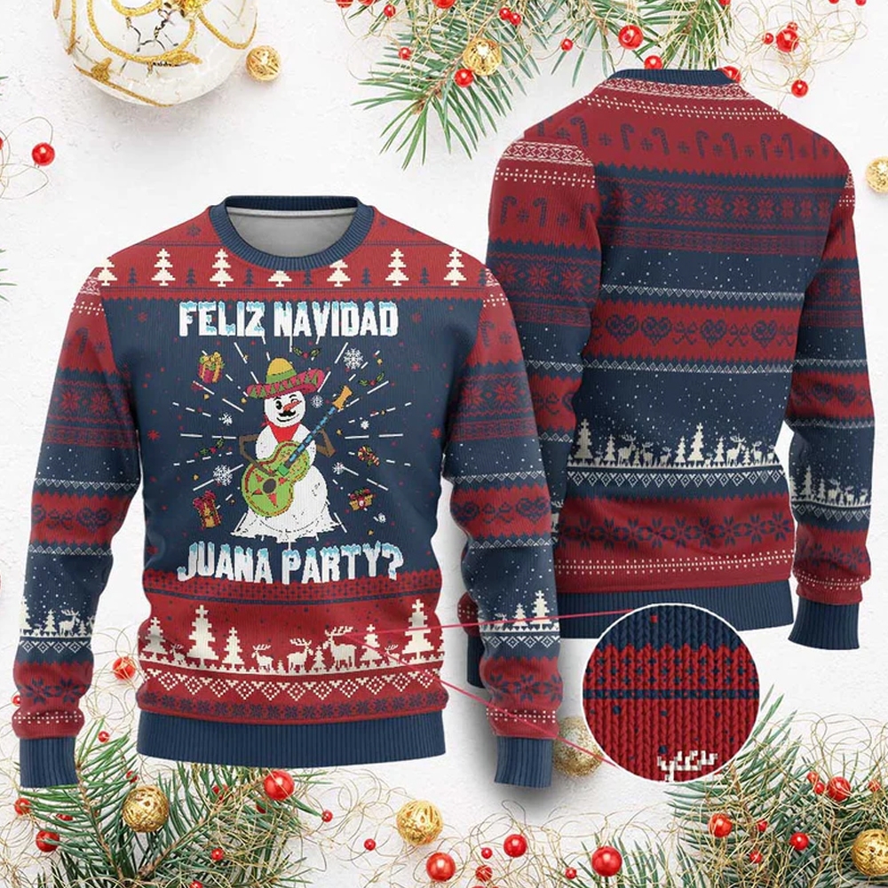 Snowman Feliz Navidad Juana Party Ugly Christmas Sweater - Grishko.com
