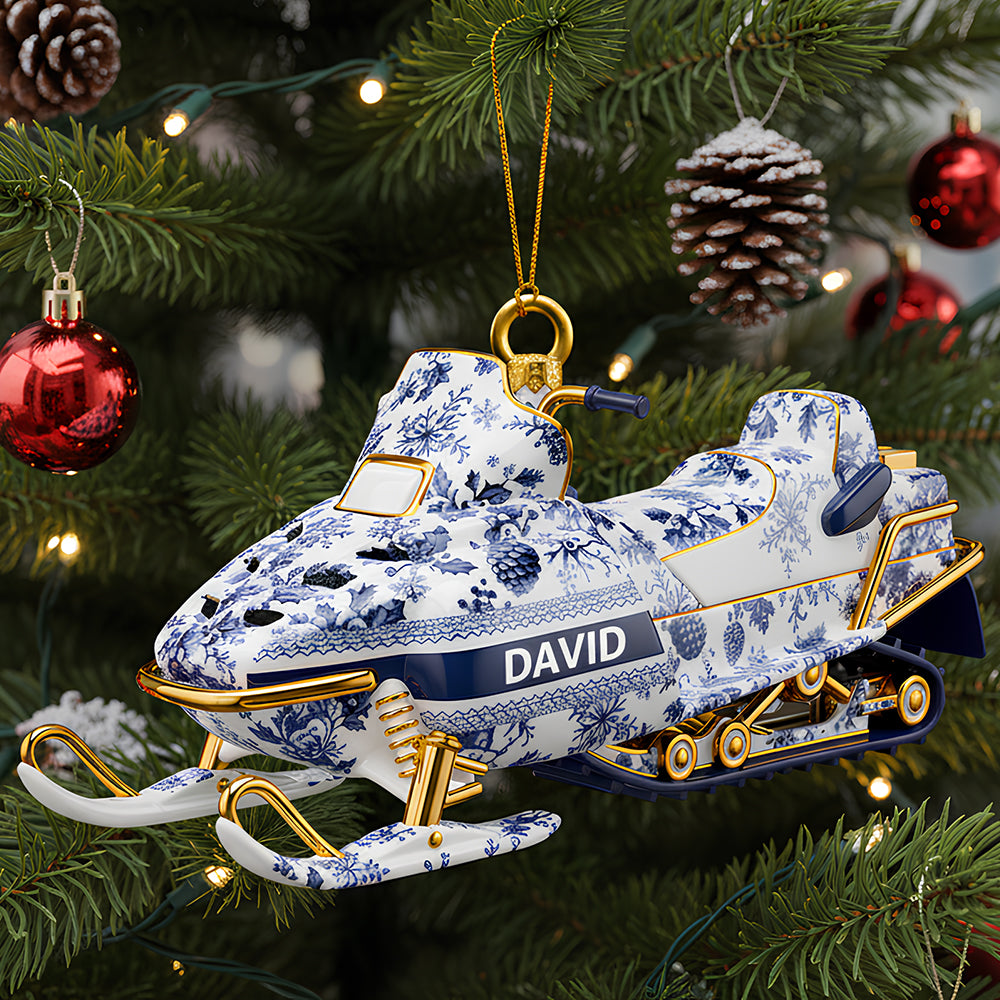 Alternative view of Snowmobile Toile de Jouy Ornament - Personalized Christmas Gifts 01PGDT151025