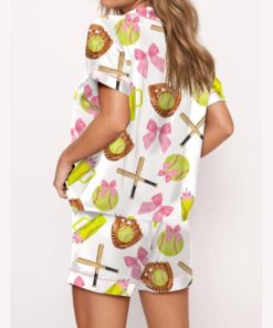 Alternative view of Softball Mama Pink Bow Satin Pajama Set