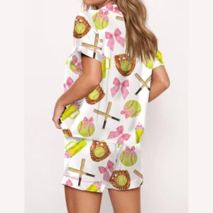 Alternative view of Softball Mama Pink Bow Satin Pajama Set