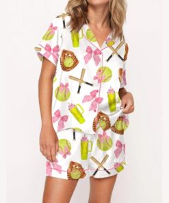 Softball Mama Pink Bow Satin Pajama Set