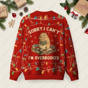 Alternative view of Sorry I Can't I'm Overbooked Ugly Christmas Fuzzy Fleece Sweatshirt