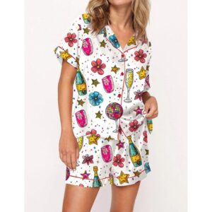 Sparkly Glitter Champagne Satin Pajama Set For Women