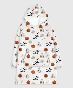 Spirit Halloween Pumpkin Boo Flannel Blanket Hoodie