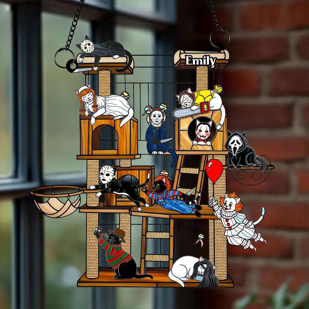 Alternative view of Spooky Cat Suncatcher Ornament, Personalized Gifts For Cat Lovers & Horror Fans 03qhdt070825