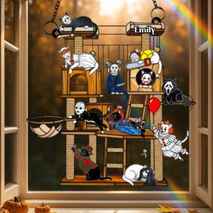 Spooky Cat Suncatcher Ornament, Personalized Gifts For Cat Lovers & Horror Fans 03qhdt070825