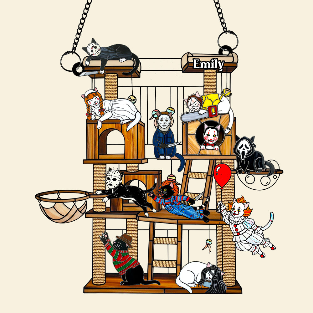 Spooky Cat Suncatcher Ornament, Personalized Gifts For Cat Lovers & Horror Fans 03qhdt070825 - Image 3