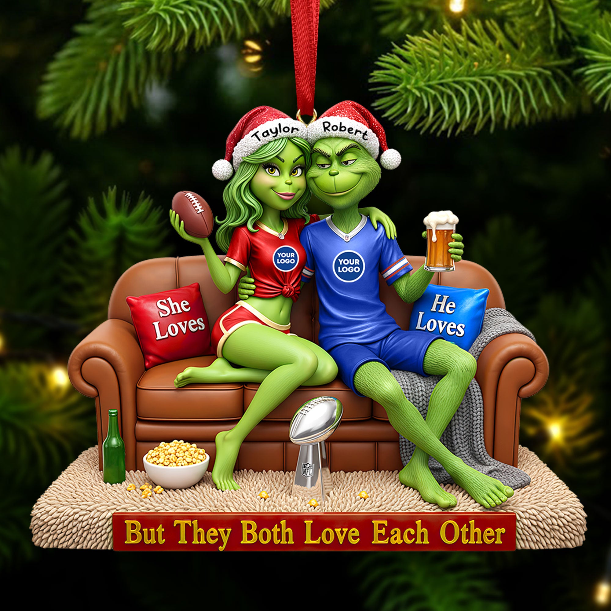 Sport Lover Green Monster Couple  Ornament - Personalized Gift For Couple Christmas Ornament 05HUTI291025