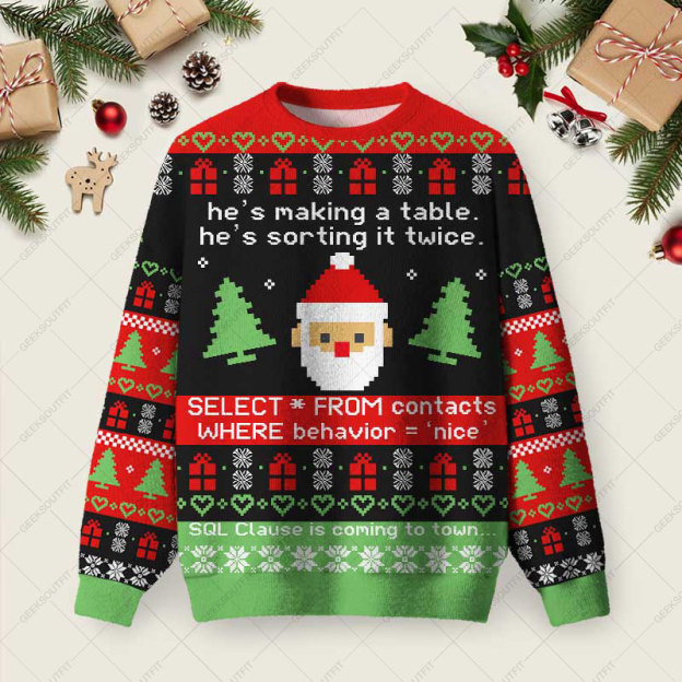Sql Clause Is Coming to Town Ugly Christmas Fuzzy Fleece Sweatshirt