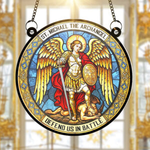 Alternative view of St. Michael The Archangel Suncatcher Ornament - Personalized Gifts for Catholic 02huqn290525