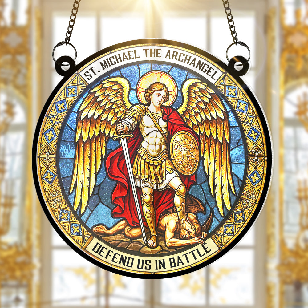 Alternative view of St. Michael The Archangel Suncatcher Ornament - Personalized Gifts for Catholic 02huqn290525