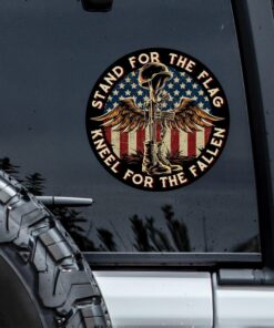 Stand For The Flag Kneel For The Fallen Patriotic With US Flag Decal Sticker