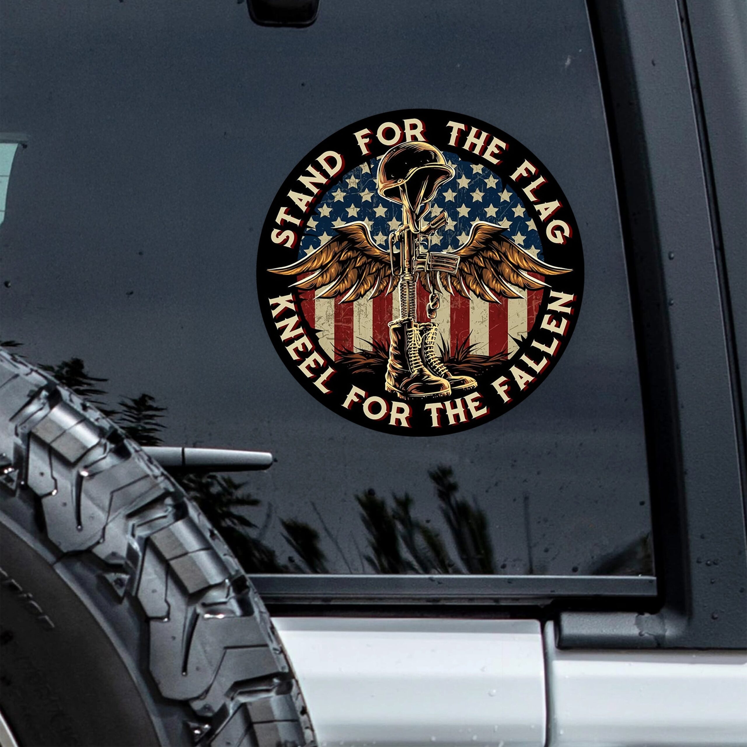 Stand For The Flag Kneel For The Fallen Patriotic With US Flag Decal Sticker