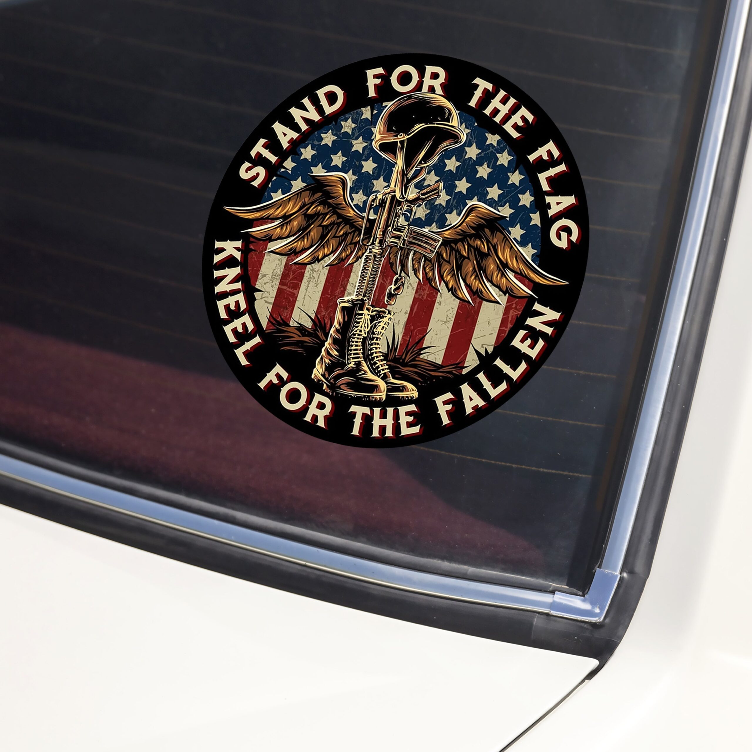 Stand For The Flag Kneel For The Fallen Patriotic With US Flag Decal Sticker - Image 4