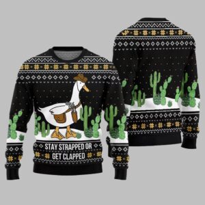Stay Strapped Or Get Clapped Ugly Sweater Christmas 2025 - Grishko.com