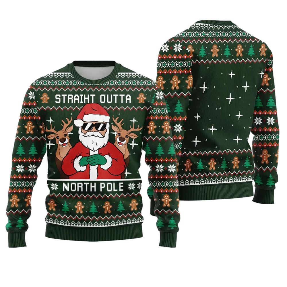Straight Outta North Pole Santa Christmas Sweater - Grishko.com