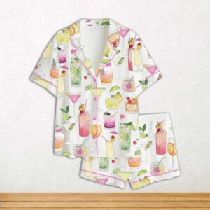 Summer Cocktail Wine Lovers Old Fashioned Short Sleeve Satin Pajama Set For Women