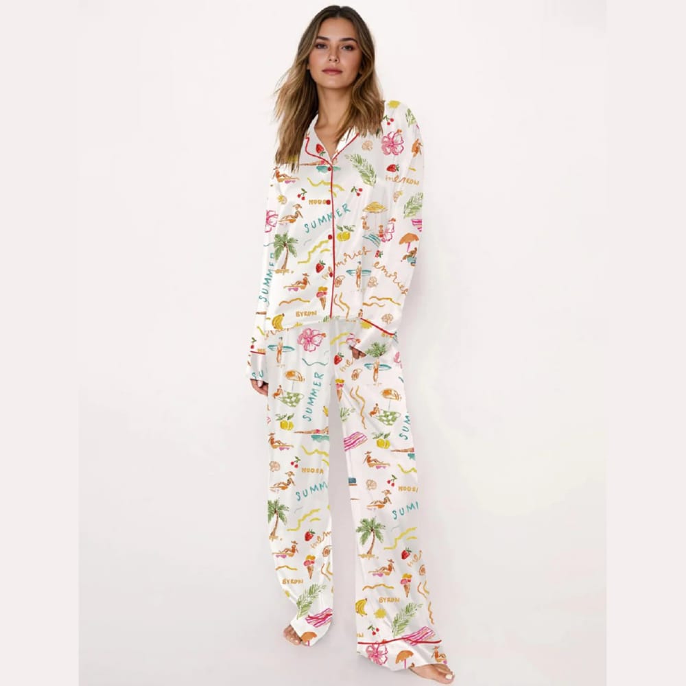 Summer Memories Fruity Cocktails Tropical Trees Sandy Beaches Pajama Set - Image 4