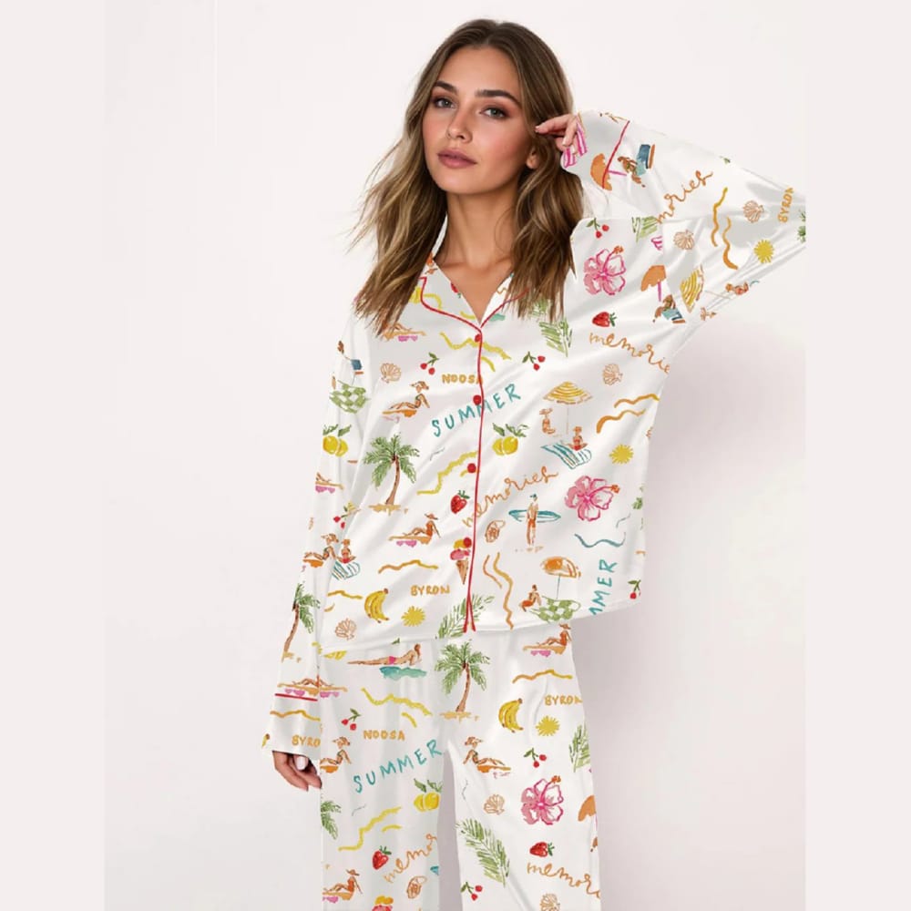 Summer Memories Fruity Cocktails Tropical Trees Sandy Beaches Pajama Set - Image 3