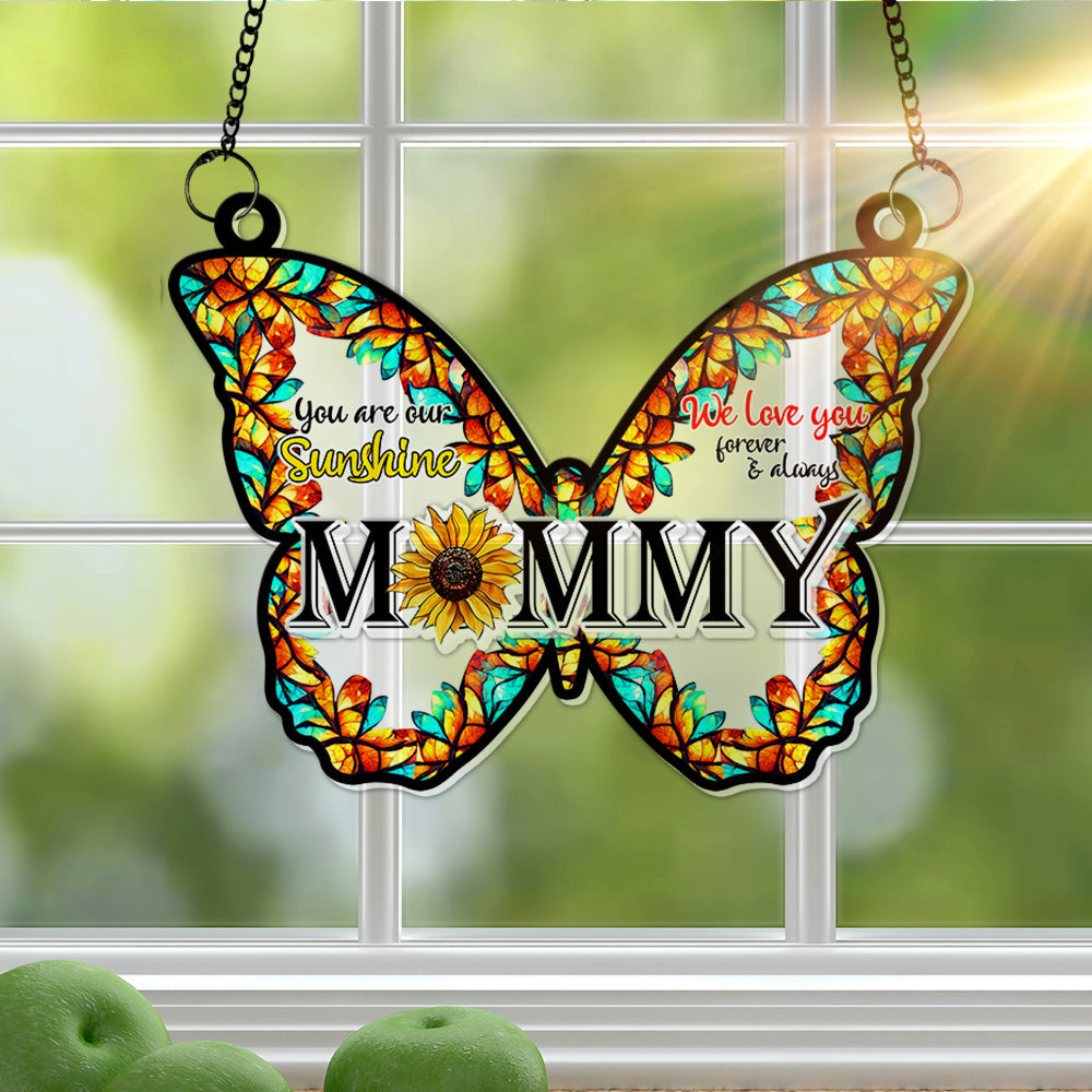 Sunflower Butterfly Mom Window Hanging Suncatcher - Personalized Gift For Mom 04XQLU210325 - Image 3