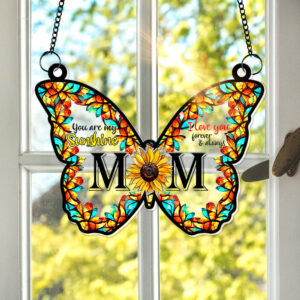 Sunflower Butterfly Mom Window Hanging Suncatcher - Personalized Gift For Mom 04XQLU210325