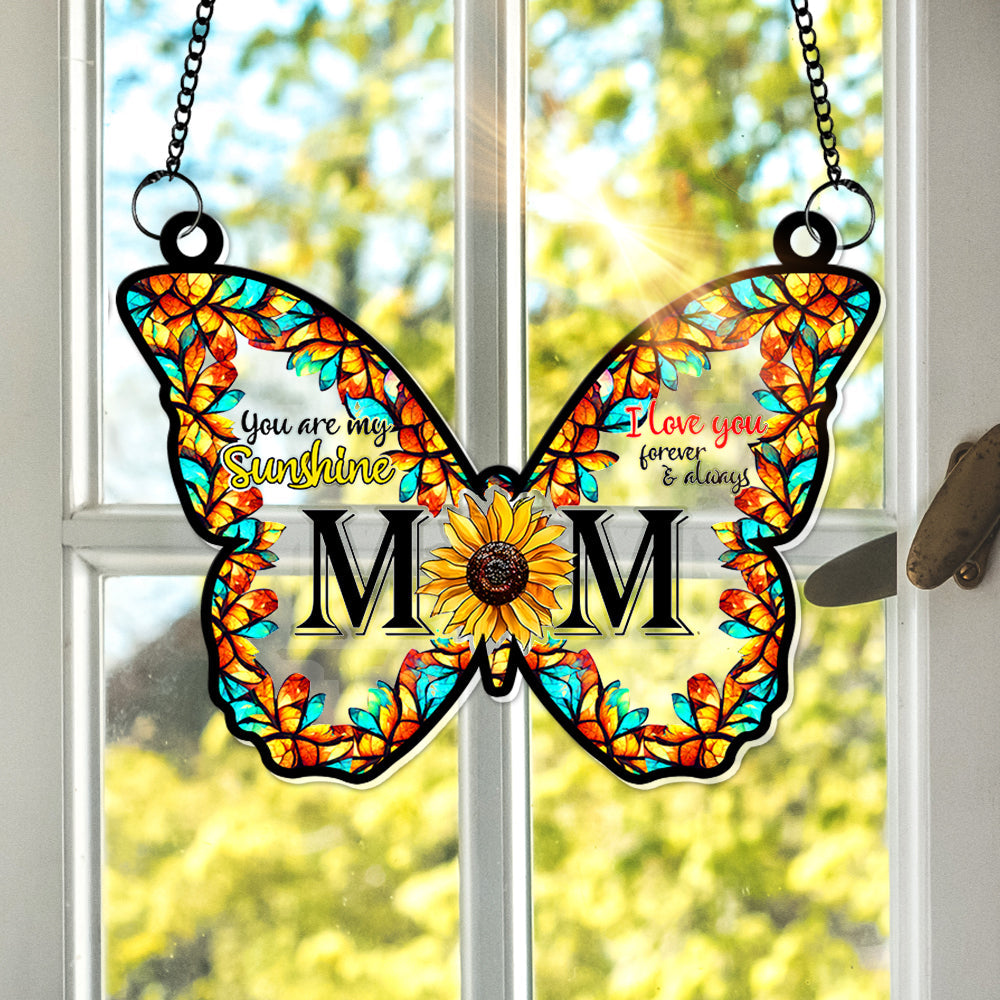 Sunflower Butterfly Mom Window Hanging Suncatcher - Personalized Gift For Mom 04XQLU210325