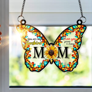 Alternative view of Sunflower Butterfly Mom Window Hanging Suncatcher - Personalized Gift For Mom 04XQLU210325