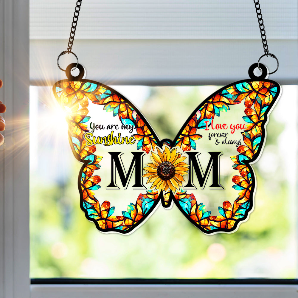 Alternative view of Sunflower Butterfly Mom Window Hanging Suncatcher - Personalized Gift For Mom 04XQLU210325