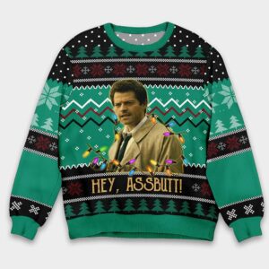 Supernatural Misha Collins Castiel Hey Assbutt Ugly Christmas Sweater