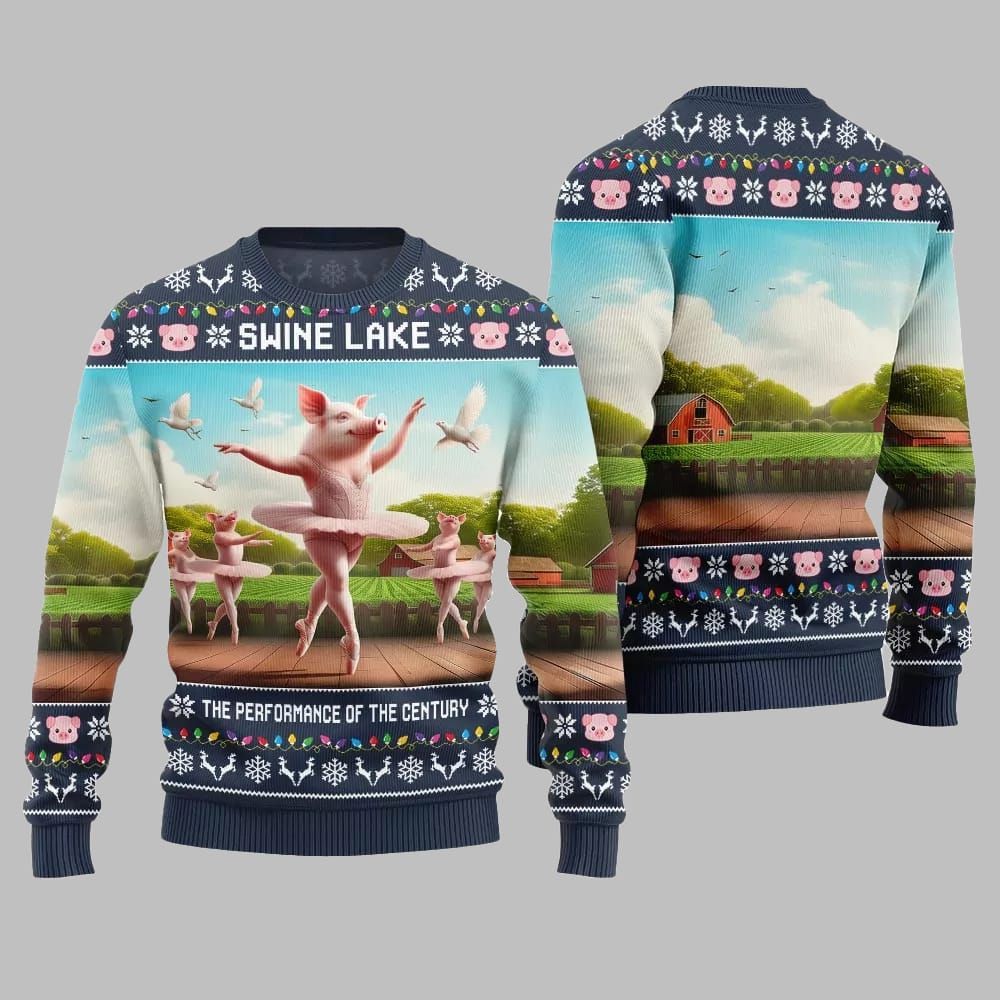 Swine Lake the Performance Of The Century Ugly Christmas Sweater - Grishko.com