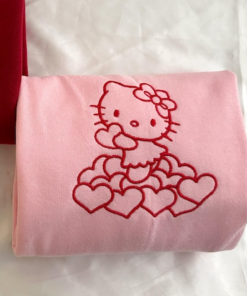 Alternative view of Valentine Kitty Clouds Embroidered Crewneck, Valentine's Sweatshirt