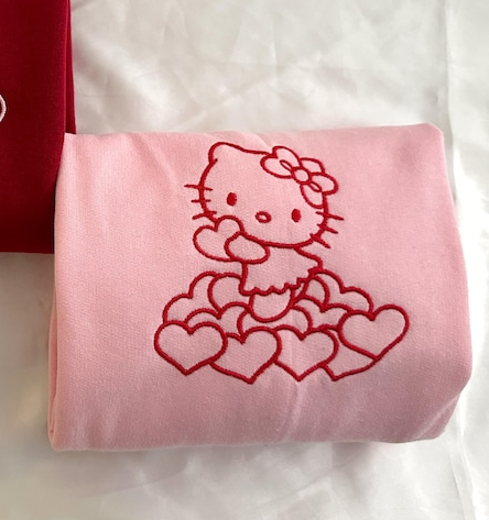 Valentine Kitty Clouds Embroidered Crewneck, Valentine's Sweatshirt - Image 2