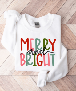 Alternative view of Merry and Bright Sweatshirt, Christmas Hoodie, Family Christmas Sweater