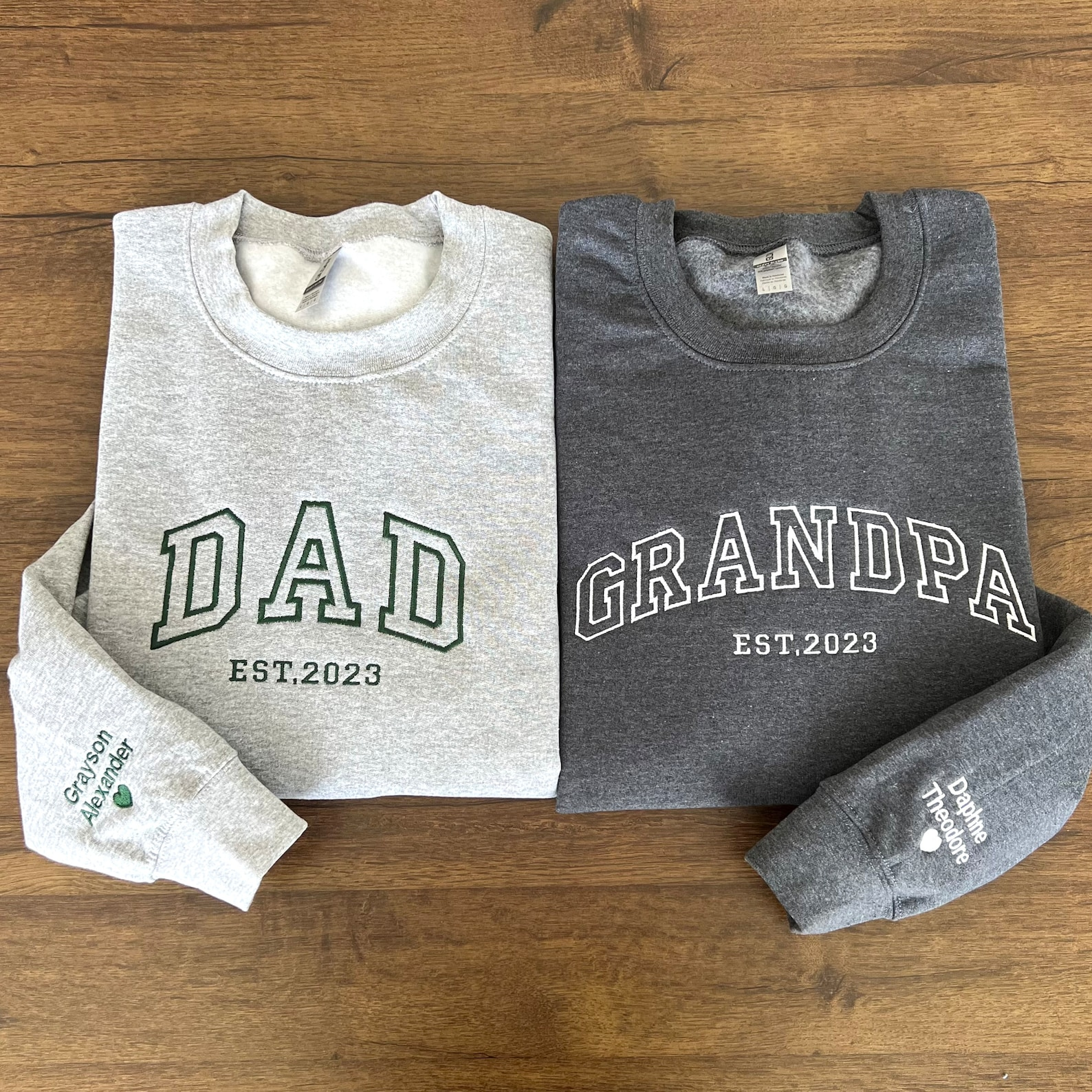 Custom Embroidered Father Sweatshirt, Name On Sleeve With Heart, Dad Best Ever Embroidered - Image 3