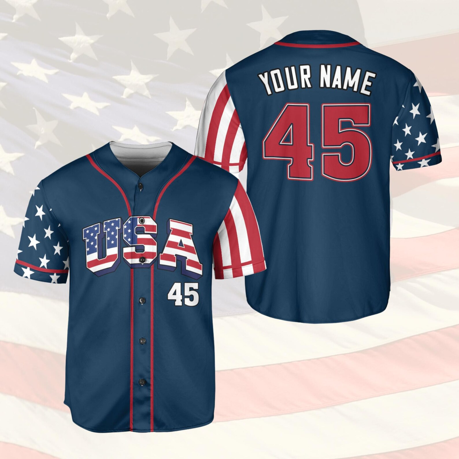 Personalized Patriotic Jersey, 4th Of July Baseball Jersey, American Flag Baseball Jersey