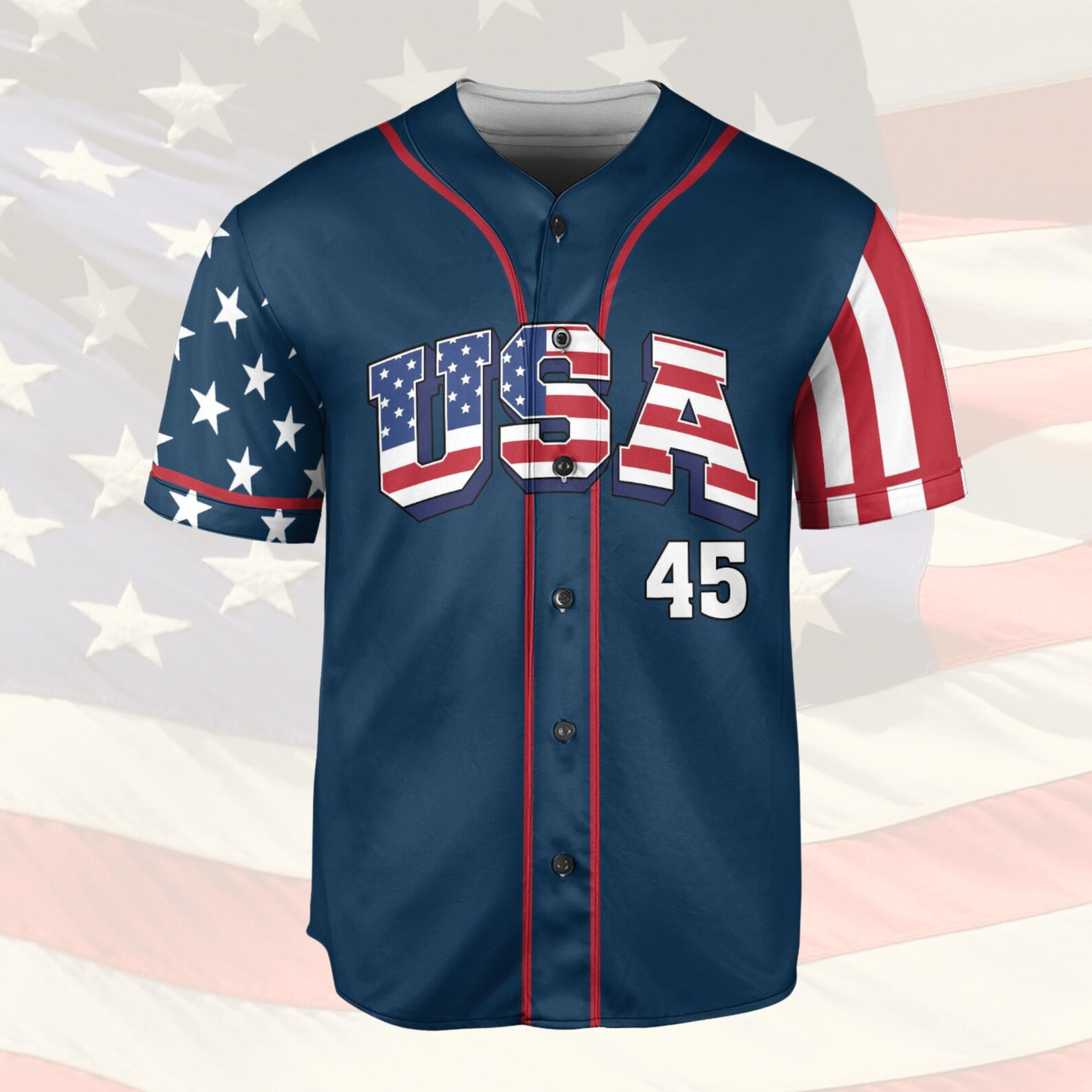 Personalized Patriotic Jersey, 4th Of July Baseball Jersey, American Flag Baseball Jersey - Image 2