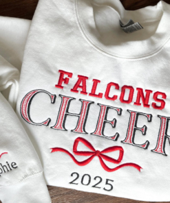 Personalized Embroidered Bow Cheer Sweater, Senior Coquette Custom Name Crewneck Hoodie