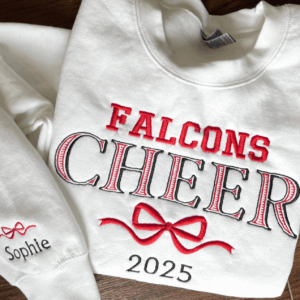 Personalized Embroidered Bow Cheer Sweater, Senior Coquette Custom Name Crewneck Hoodie