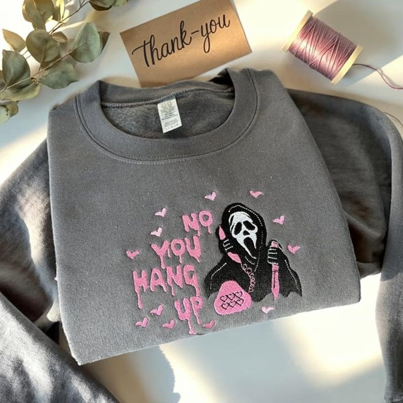 Halloween Embroidered Sweatshirt, No You Hang Horror Up Movie Crewneck