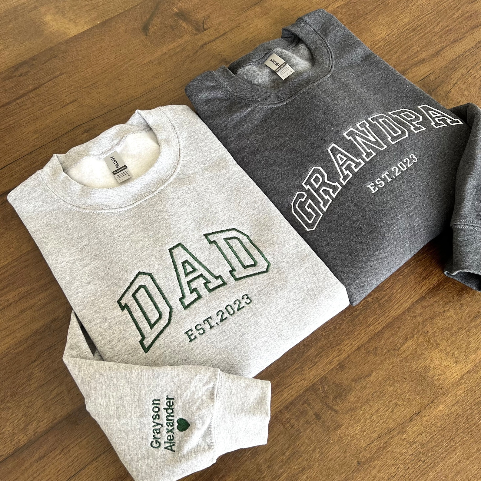 Custom Embroidered Father Sweatshirt, Name On Sleeve With Heart, Dad Best Ever Embroidered - Image 4