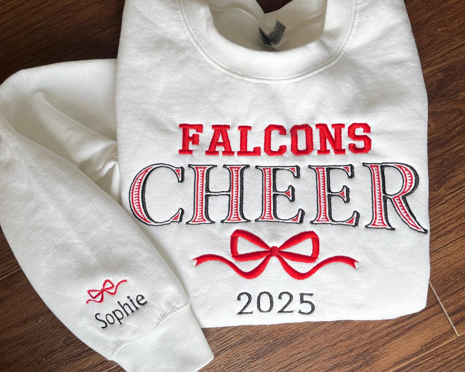 Personalized Embroidered Bow Cheer Sweater, Senior Coquette Custom Name Crewneck Hoodie - Image 2